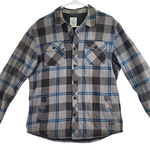 Voyager Plaid Flannel Lined Shirt Jacket Shacket Mens Medium Gray Blue Thermal